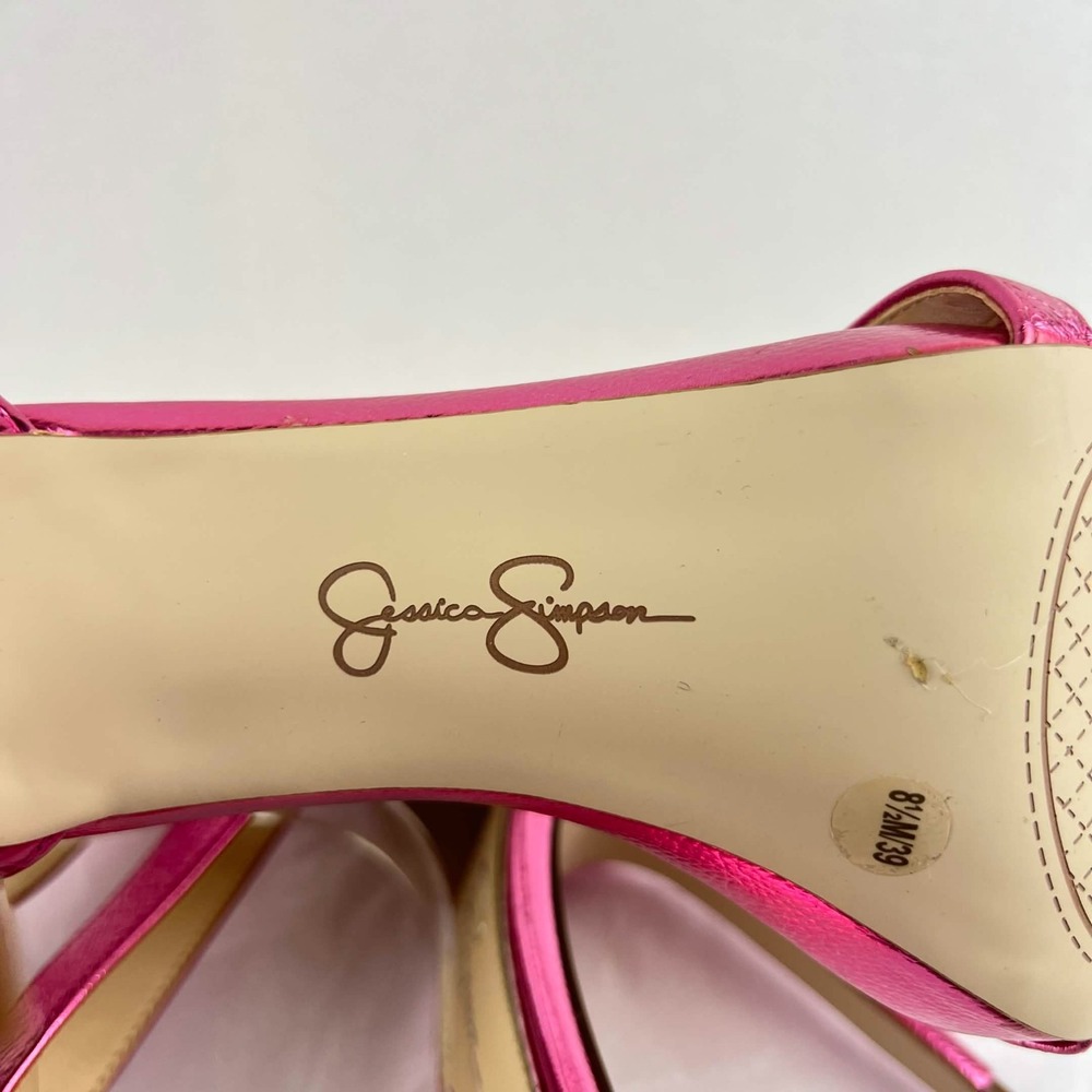 EUC Jessica Simpson Dalechi Metallic Pink Strappy High Heel Womens Size 8.5 - Picture 7 of 9